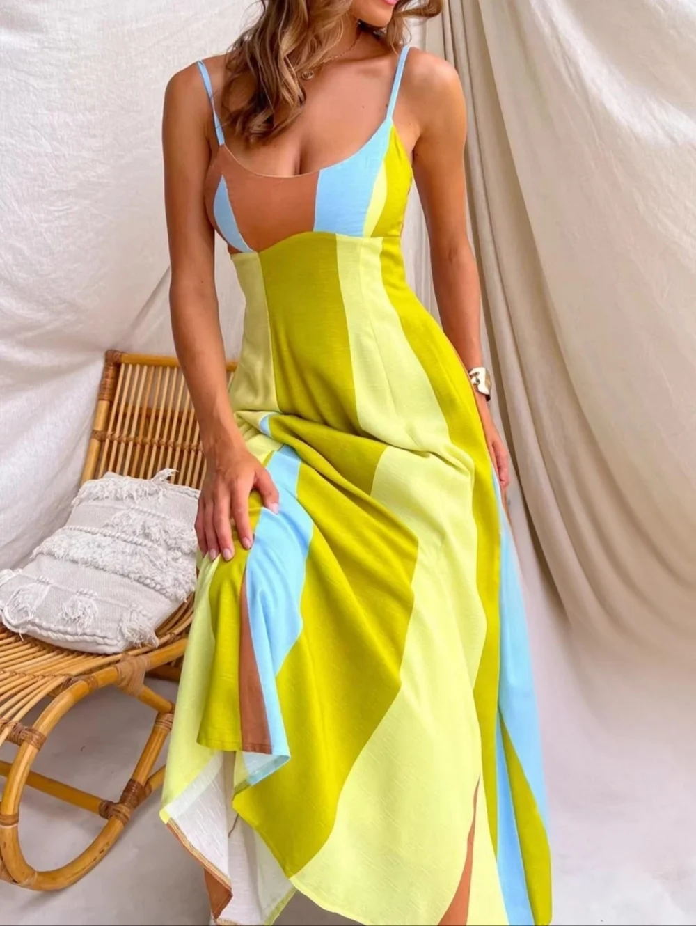 Sleeveless Colorblock Maxi Dress in Lemon Lime - Picture 4 of 6